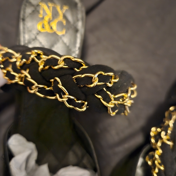 New York & Company Black Mules with Gold Chain - Picture 5 of 7